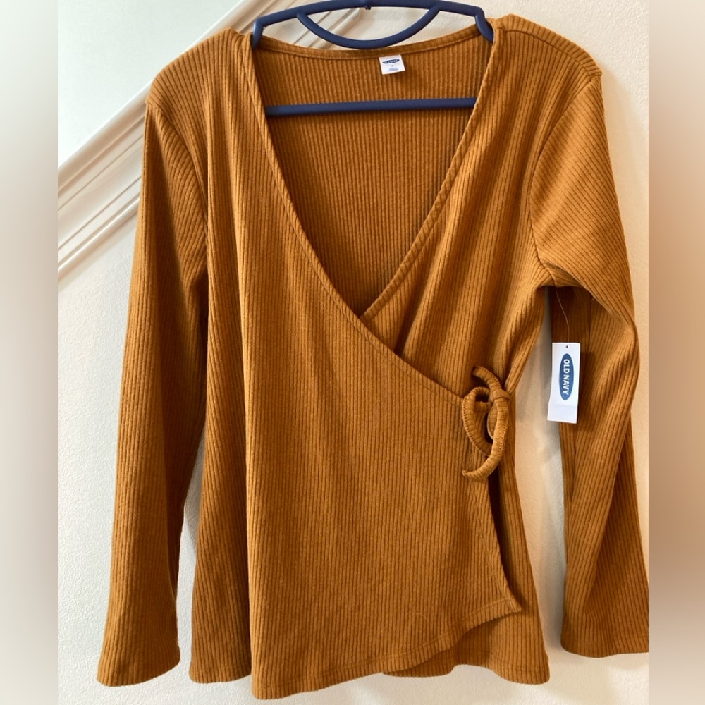 OLD NAVY FAUX WRAP RIBBED KNIT TOP SZ MEDIUM
